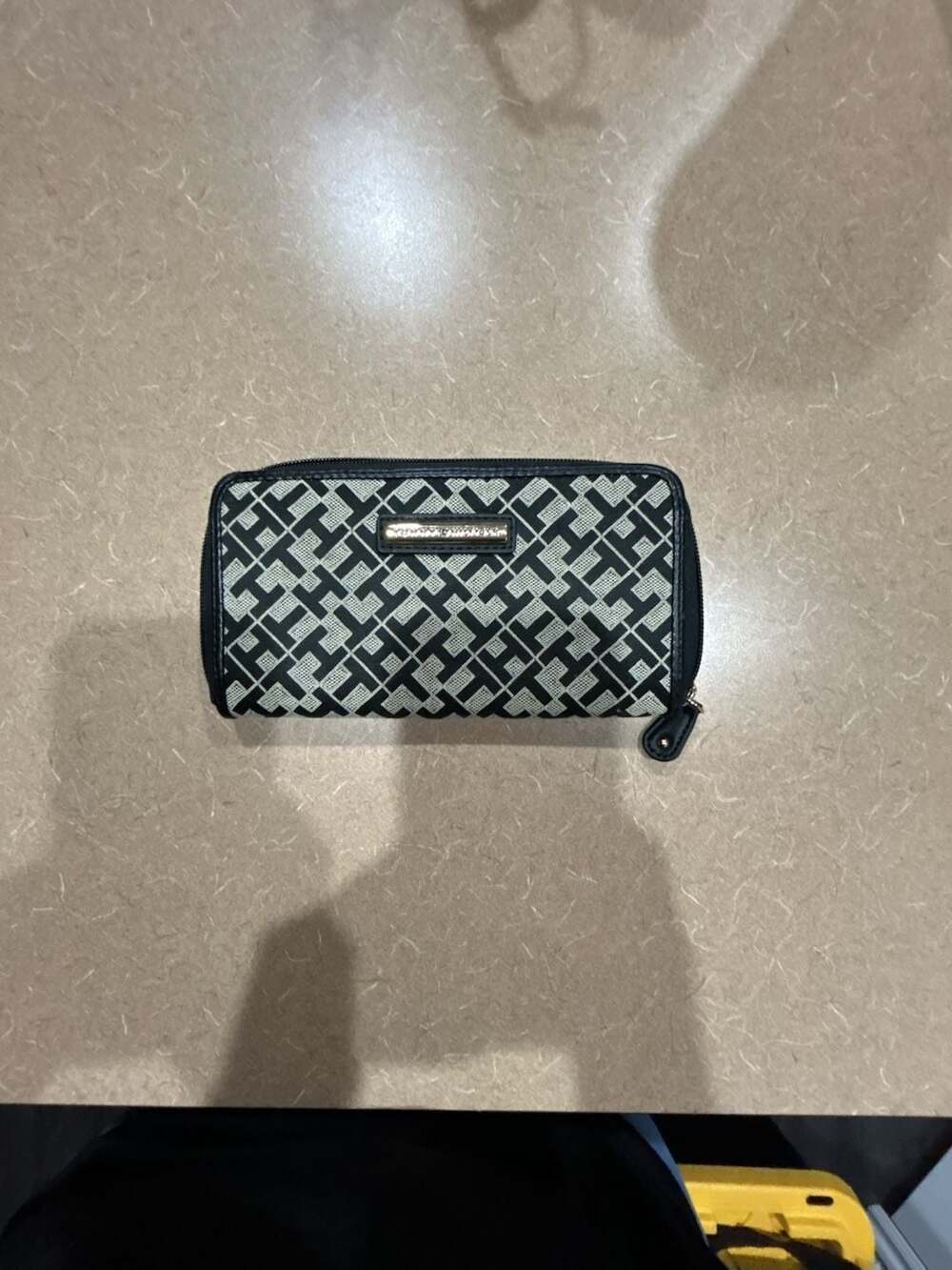 Tommy Hilfiger Monogram Zip Around Continental Wallet Black and Beiger/Gray